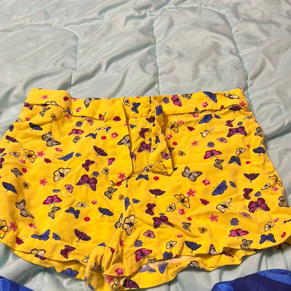 Yellow butterfly shorts stretchy waistband with tie in front